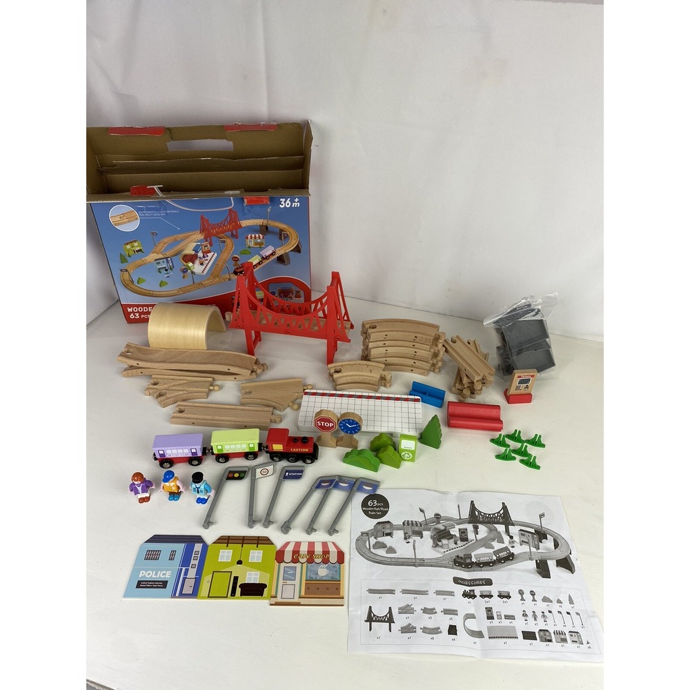 Cute Stone wooden train toy wooden rail Series 63-piece set of wooden toy t